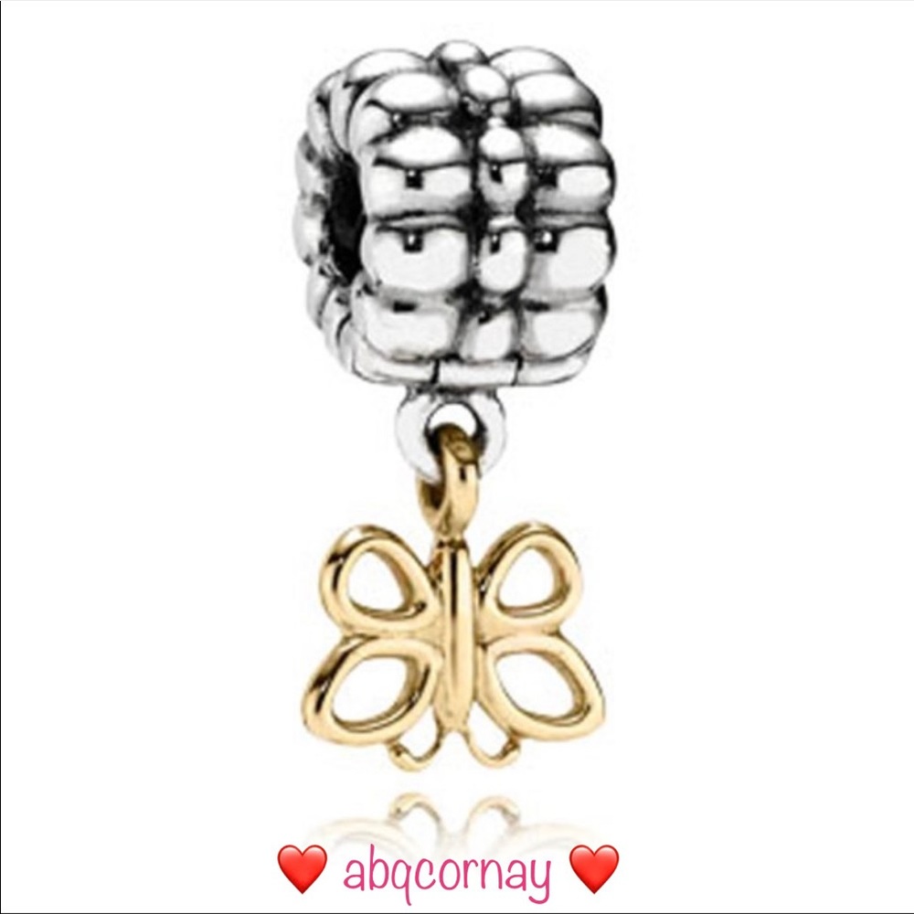 EUC Pandora 790892 Sterling Silver & 14k Golden Butterfly Dangle Charm/Clip
